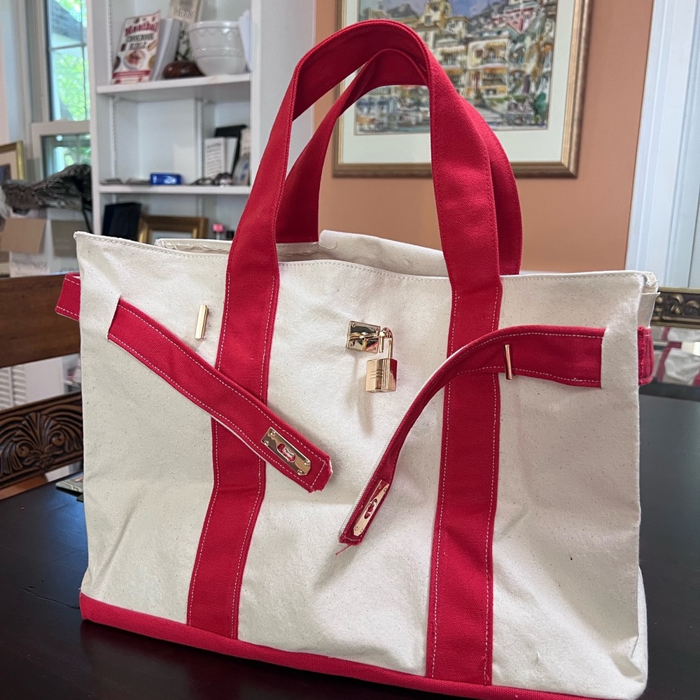 Boatkin style canvas tote with Hermes style hardware